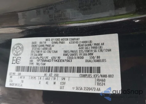 2019 Ford F450 from USA, damaged, VIN 1FT8W4DT1KEE97563